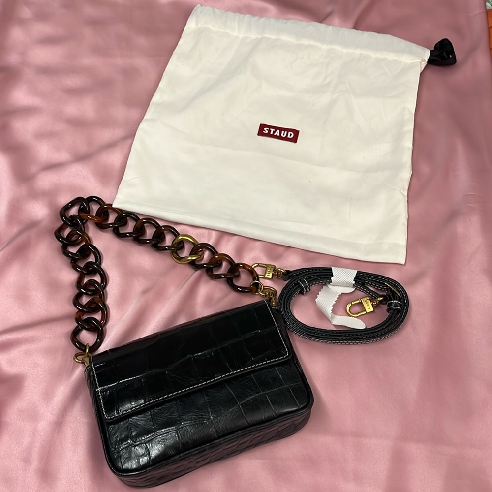 STAUD black Tommy croc-effect leather shoulder bag